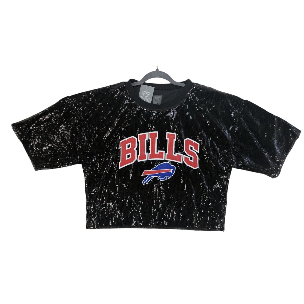 Game Day Couture Buffalo Bills Rise Up Sequin Cropped T-Shirt Size XL NWT